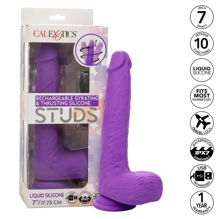 Dildos CalExotics Silicone Stud Gyrating Thrusting 95 Inch Purple Dildo