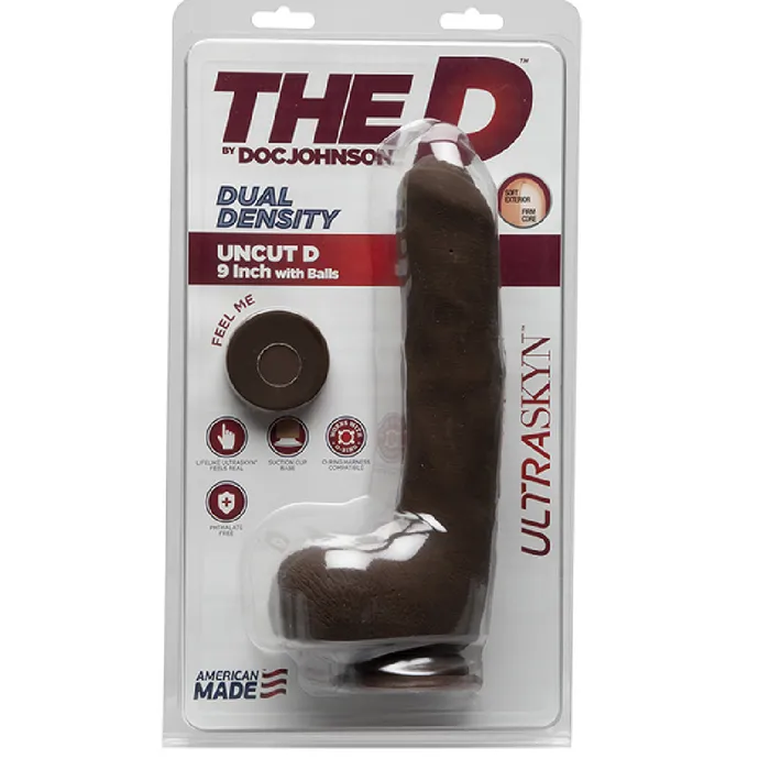 Dildos Doc Johnson The D Uncut 9 Inch Ultraskyn Dildo with Balls Chocolate