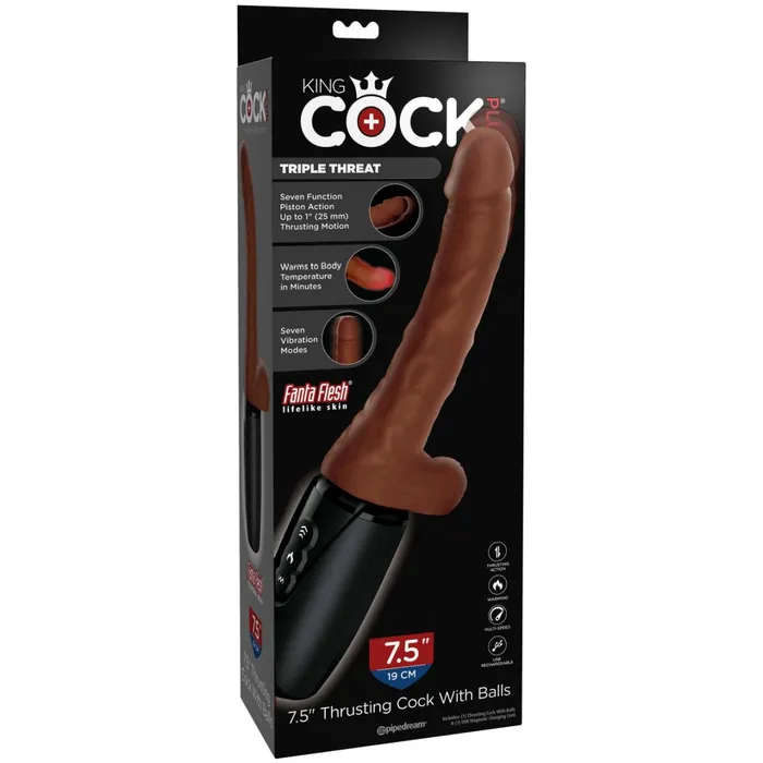 Dildos Pipedream Products King Cock Plus 75 Inch Thrusting Heating Cock with Balls Chocolate