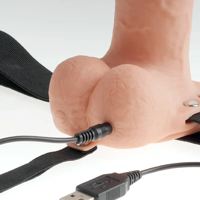Fetish Fantasy Vibrating 7 Inch Hollow Dildo wBalls Strapon Harness Vanilla Pipedream Products Female Sex Toys