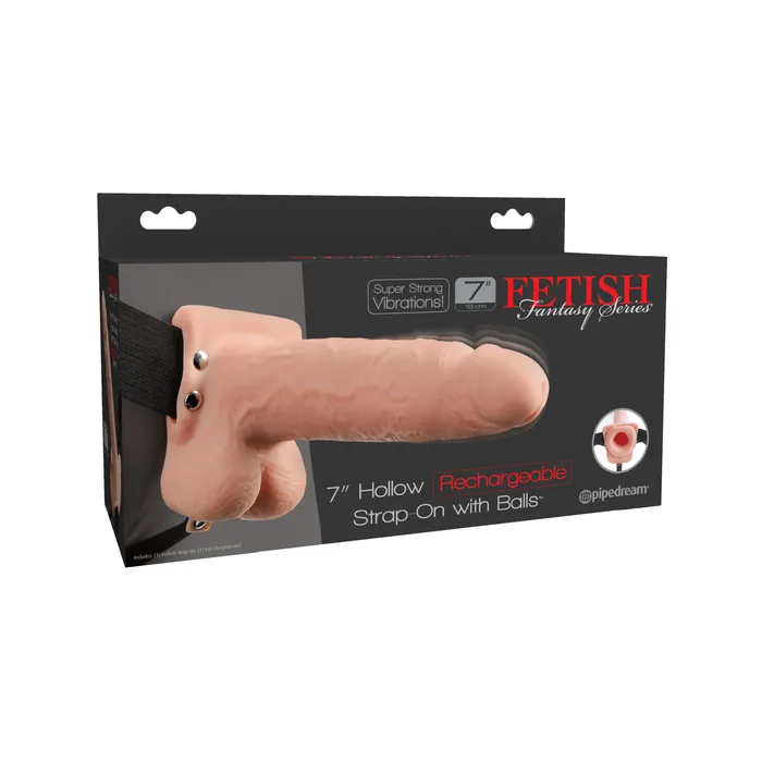 Fetish Fantasy Vibrating 7 Inch Hollow Dildo wBalls Strapon Harness Vanilla Pipedream Products Female Sex Toys