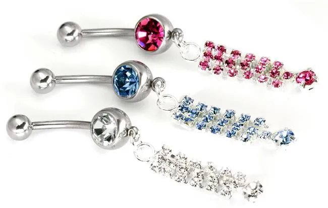 Male Sex Toys 14g 716 MultiJewel Dangle on a Single Jewel Belly Button Ring Painful Pleasures