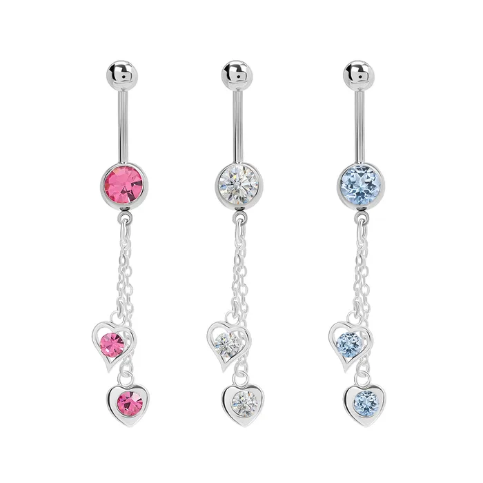 Male Sex Toys Painful Pleasures 14g 716 Stainless Steel Double Heart Dangle Belly Button Ring Price Per 1