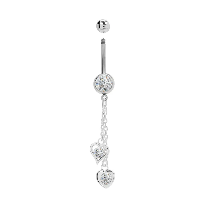 Male Sex Toys Painful Pleasures 14g 716 Stainless Steel Double Heart Dangle Belly Button Ring Price Per 1