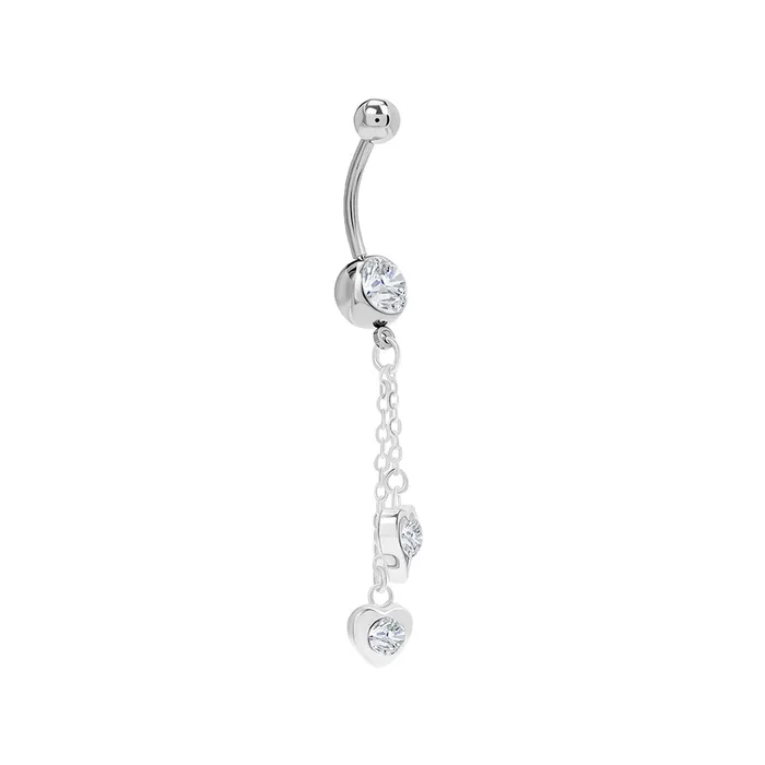 Male Sex Toys Painful Pleasures 14g 716 Stainless Steel Double Heart Dangle Belly Button Ring Price Per 1