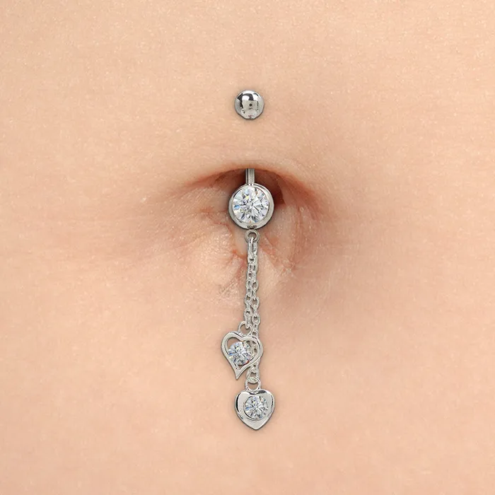 Male Sex Toys Painful Pleasures 14g 716 Stainless Steel Double Heart Dangle Belly Button Ring Price Per 1