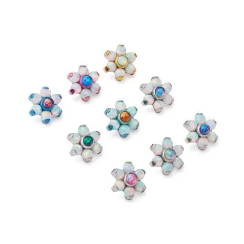 Male Sex Toys Tilum Tilum 18g16g Internally Threaded Titanium Opal Flower Top with White Opal Petals Choose Center Opal Color Price Per 1