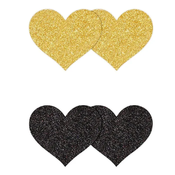 NS Novelties Pretty Pasties Black and Gold Glitter Hearts Set of 2 Anal