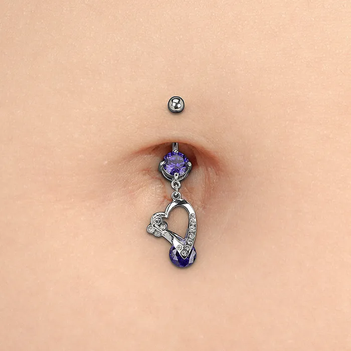 Painful Pleasures 14g 716 Royal Flutter Heart Dangle Belly Button Ring Male Sex Toys
