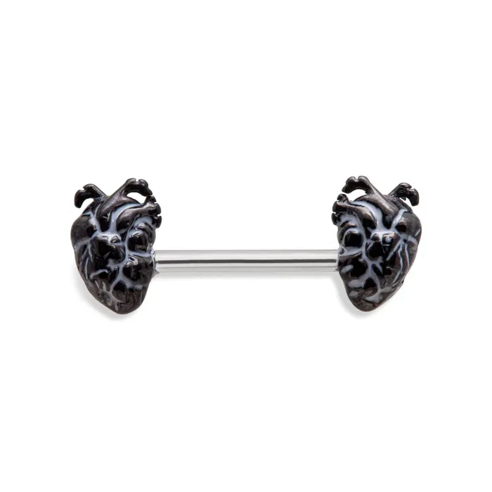 Painful Pleasures Anal 14g 12 PVD Black Anatomical Hearts Steel Nipple Barbell Price Per 1 Painful Pleasures Anal 14g 12 PVD Black Anatomical Hearts Steel Nipple Barbell Price Per 1