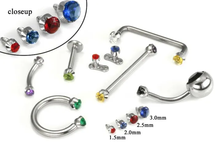 Painful Pleasures Anal 14g 12g Internally Threaded Jewel ProngSet Swarovski Jewel Top Price Per 1