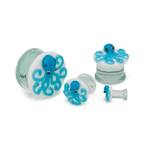 Painful Pleasures Anal 2g1 Double Flared Blue Octopus SodaLime Glass Plug Price Per 1