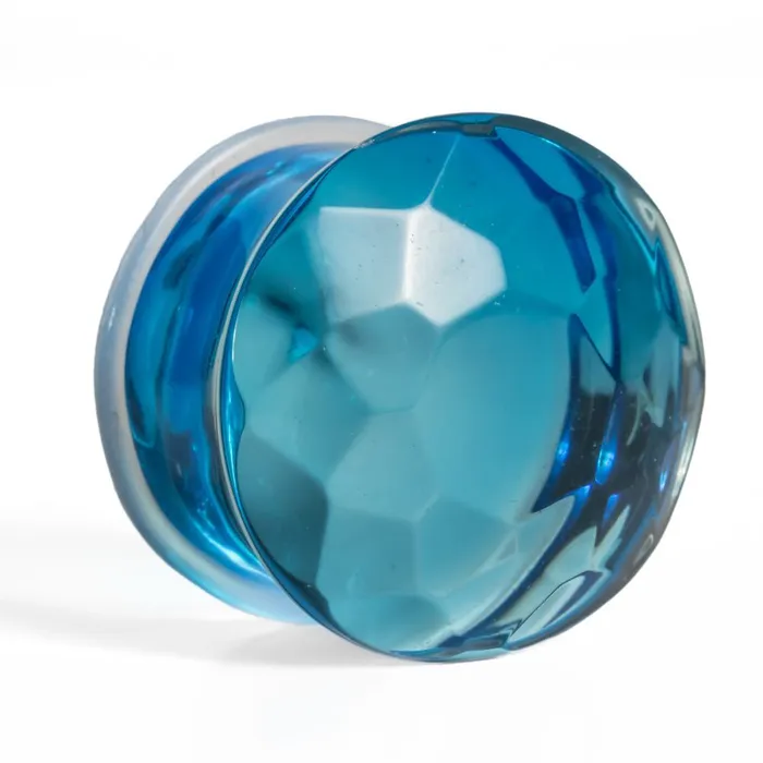 Painful Pleasures Anal Blue Faceted Single Flare Glass Plug Price Per 1