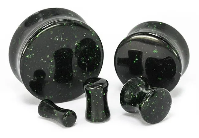 Painful Pleasures Anal Green Goldstone Glass Double Flare Plug Price Per 1