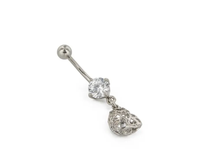 Painful Pleasures Male Sex Toys 14g 716 Heart Caged Jewel Belly Button Ring