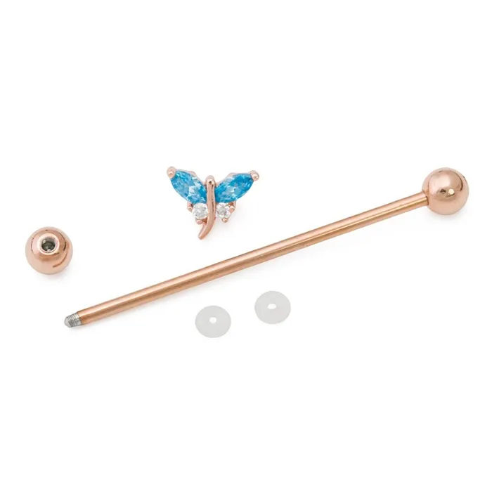 Painful Pleasures Vibrators 14g 112 PVD Rose Gold Jeweled Dragonfly Industrial Barbell
