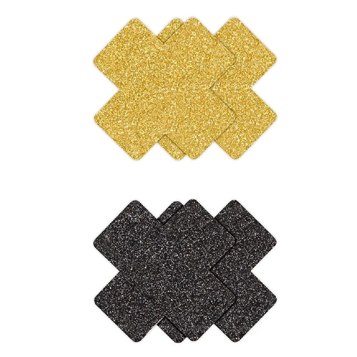 Pretty Pasties Black and Gold Glitter Crosses Set of 2 NS Novelties Anal