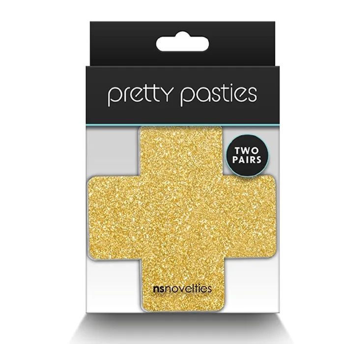 Pretty Pasties Black and Gold Glitter Crosses Set of 2 NS Novelties Anal