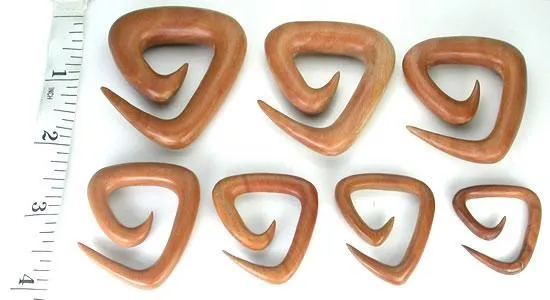 Red Saba Wood Triangle Sprial Hanger Earrings Organic Body Jewelry Price Per 1 Elementals Organics Anal