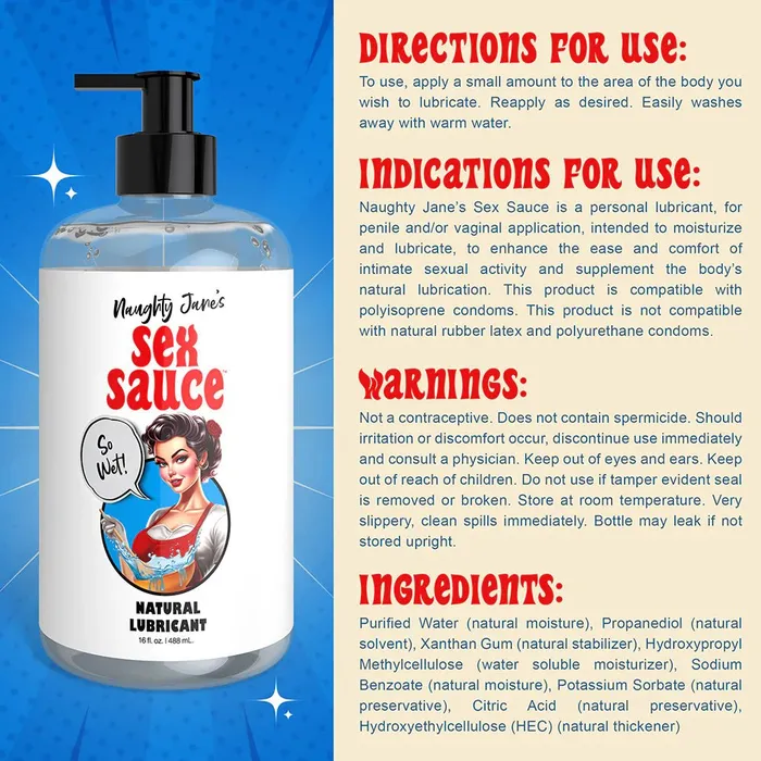 Sexual Health Wellbeing XR Brand Naughty Janes Sex Sauce Natural Lubricant 16 oz