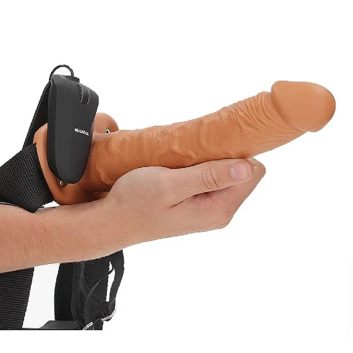 Shots Female Sex Toys Realrock Massive Vibrating 10 Inch Hollow Dildo Strapon Harness Caramel