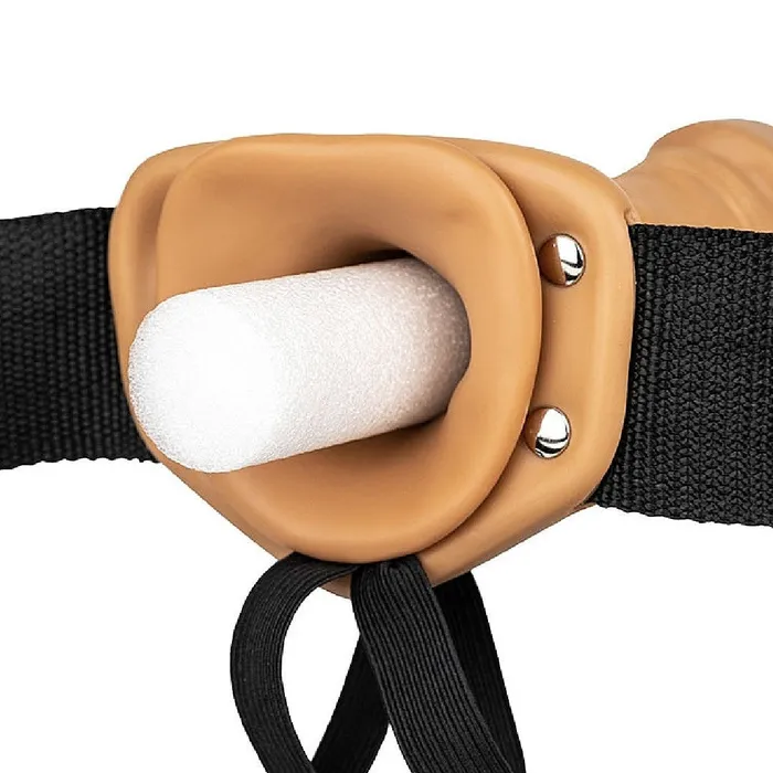 Shots Female Sex Toys Realrock Massive Vibrating 10 Inch Hollow Dildo Strapon Harness Caramel