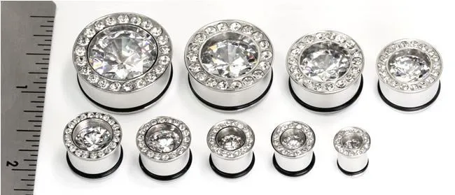 Single Flare BLING Plugs High Polish Steel Ear Jewelry 0g 1 Price Per 1 Painful Pleasures Anal