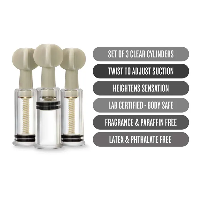 Temptasia Clit And Nipple Twist Suckers Clear Set Of 3 Blush Novelties Anal