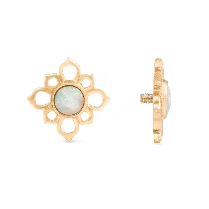 Tilum 14g12g Internally Threaded Yellow Gold Cruciform Flower Top White Opal Center Price Per 1 Tilum Vibrators Tilum 14g12g Internally Threaded Yellow Gold Cruciform Flower Top White Opal Center Price Per 1 Tilum Vibrators