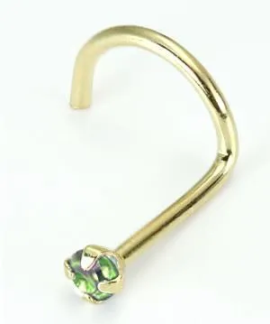 Tilum Anal Tilum 20g 14kt Yellow Gold 2mm Light Green Nose Screw