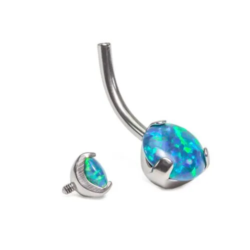 Tilum Male Sex Toys Tilum 14g Internal 716 Double ProngSet Opal Titanium Belly Button Ring