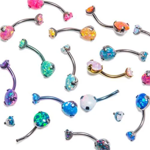 Tilum Male Sex Toys Tilum 14g Internal 716 Double ProngSet Opal Titanium Belly Button Ring