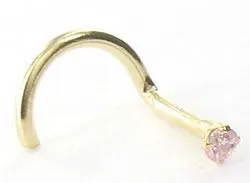 Tilum Vibrators Tilum 20g 14kt Yellow Gold 15mm CZPink Jewel Nose SCREW
