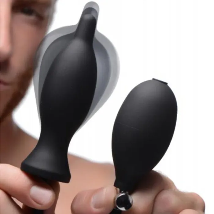 XR Brands Anal Dark Inflator Black Silicone Inflatable Butt Plug