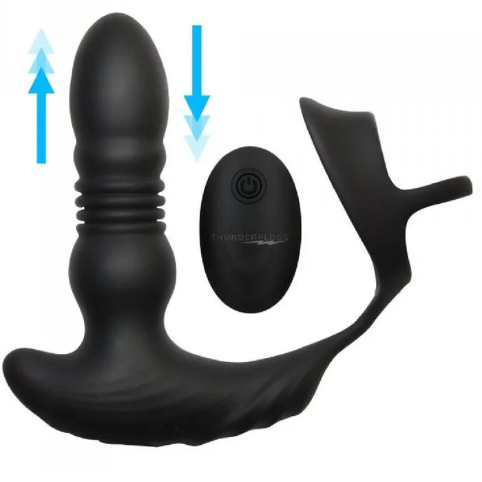 XR Brands Thunder Plugs Thrusting Silicone Anal Vibrator w Cock Ball Strap Male Sex Toys XR Brands Thunder Plugs Thrusting Silicone Anal Vibrator w Cock Ball Strap Male Sex Toys