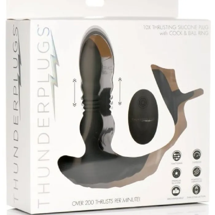 XR Brands Thunder Plugs Thrusting Silicone Anal Vibrator w Cock Ball Strap Male Sex Toys